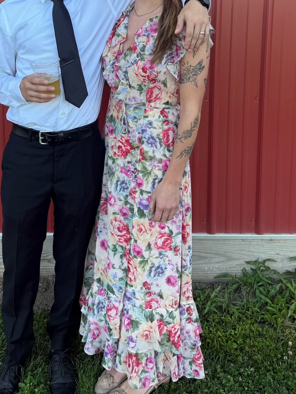 Floral Ruffle Maxi Dress in Pink and Cream
